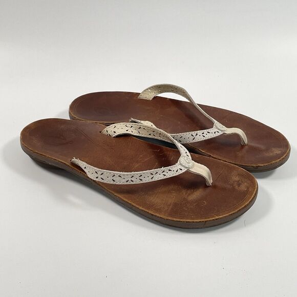 OluKai Women's Sandals in Brown and Cream - Picture 1 of 11